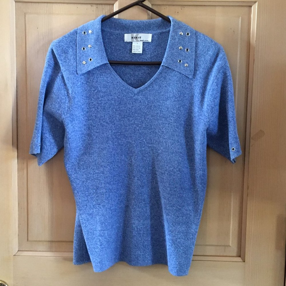 Heather Blue Short Sleeve Sweater from Kikit - Size Large